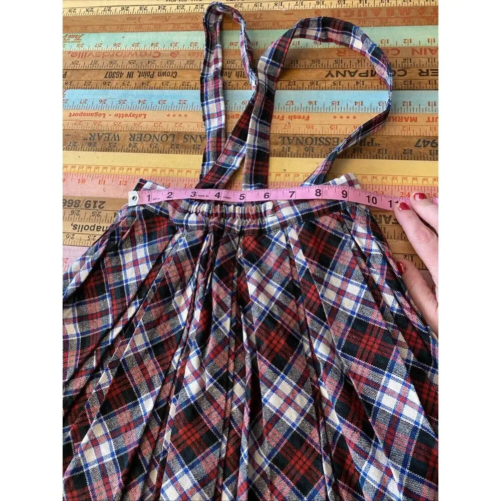 Vintage Sears Roebuck Girls 5 Jumper Skirt Bib Overall Wool Blend Plaid S MCM